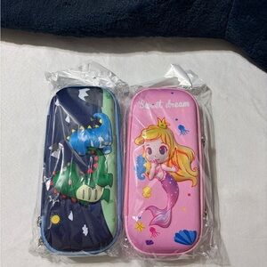 Mermaid and Dinosaur Kids Pencil Case Set - Pink and Blue